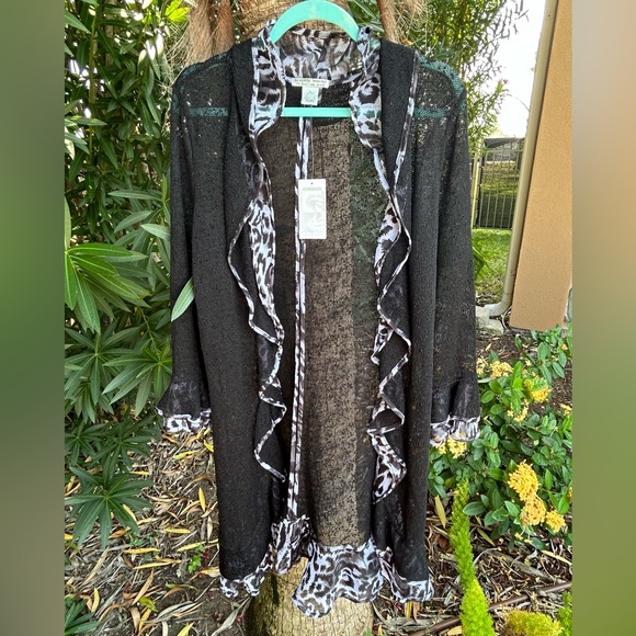 NWT ALBERTO MAKALI Open Sweater Cardigan Designer Artistic. Black/White. Size L - Picture 7 of 7